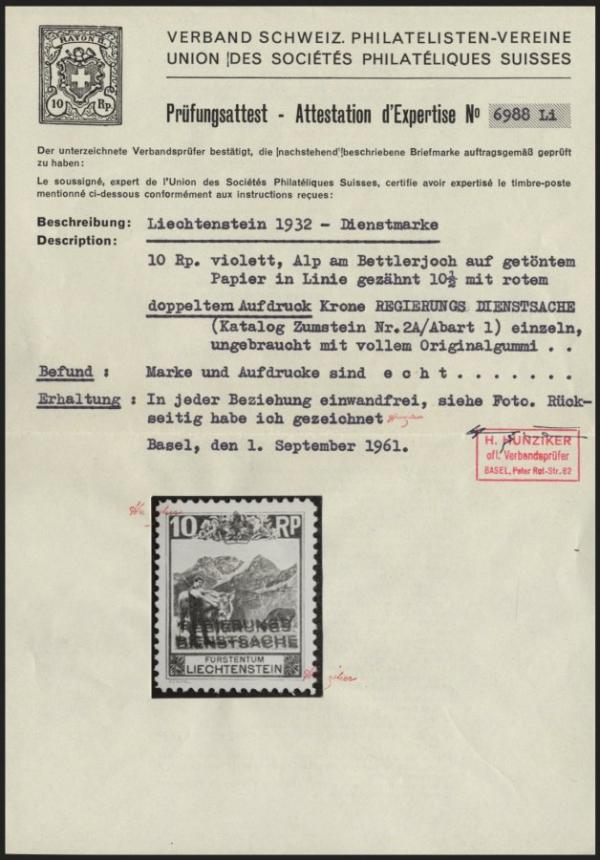Hunzicker_Marxer_1961_briefmarkenpruefer_fotoattest