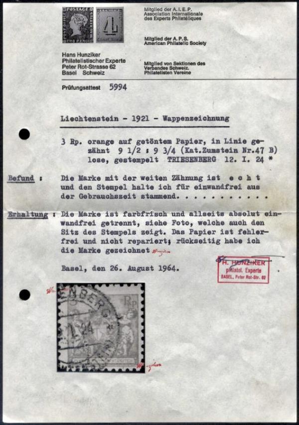 Hunzicker_ua_1964_briefmarkenpruefer_fotoattest