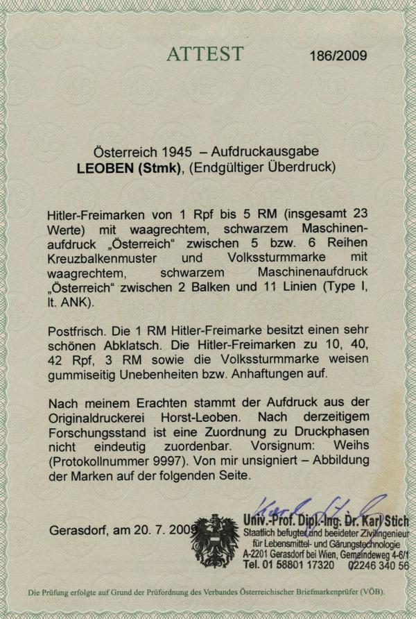 Karl-Stich-briefmarkenpruefer-AttestLeobenLokalausgabe1945