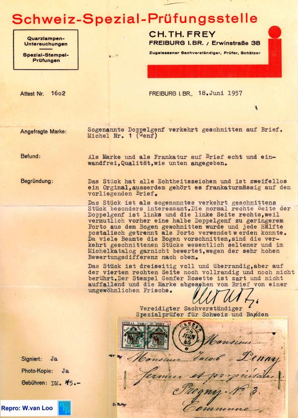 FREY-CH.TH.1957_briefmarkenpruefer_fotoattest